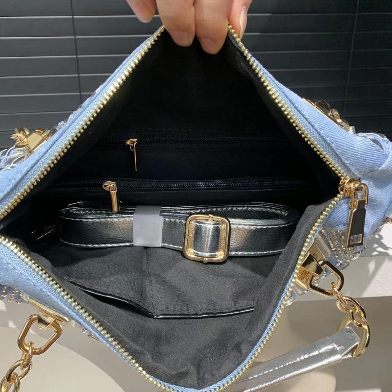 Women's Jeans Woven Tote Bag Large Capacity Diamond Shoulder Bag Fashion