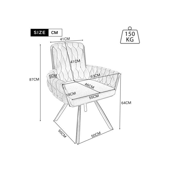Chaise de salle à manger - MUVOE - Velours gris - Lot de 4 - Pivotante 360° - Design moderne