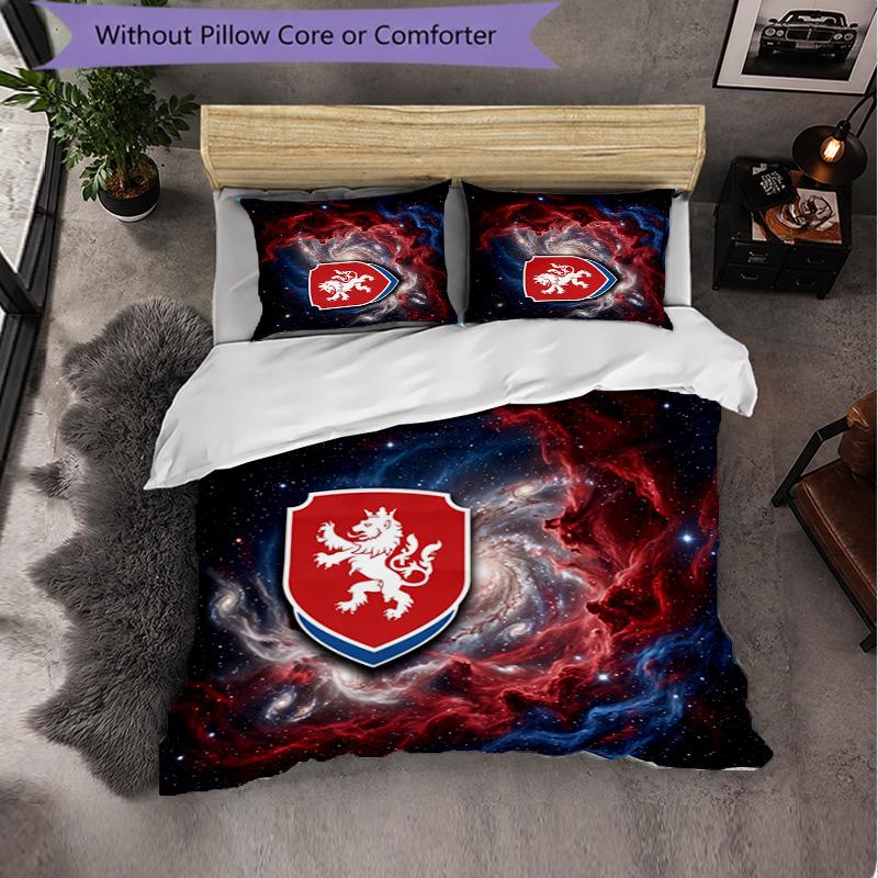 Czech Republi Football Pattern 3 Pieces Bedding Set Soft Microfiber Duvet Cover with Pillow Cases for Bedroom