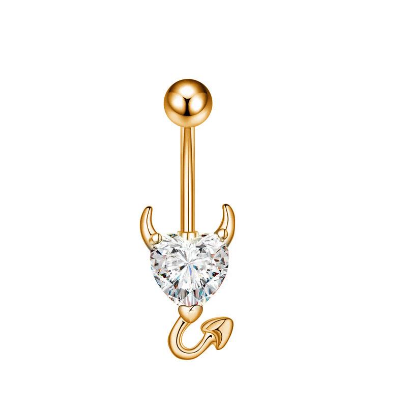 Exotic Butterfly Heart Bow Zircon Inlaid Navel Ring, 316 Stainless Steel, European & American Style