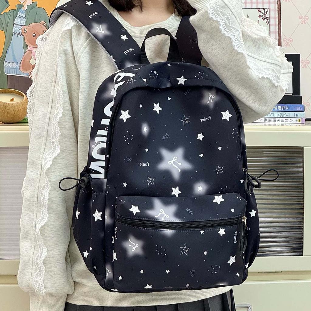 Schoolbagins Wind Printed Star Backpack Female College Wind Large Capacity College Student Cute Lightweight Schoolbag Backpack Female