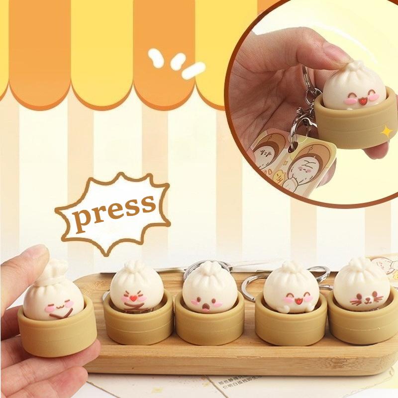 1-8PCS Cute Steamed Bun Squeeze Keychain Realistic Dimsum Design Soft Slow Rebound Decompression Fidget Stress Relief Toy