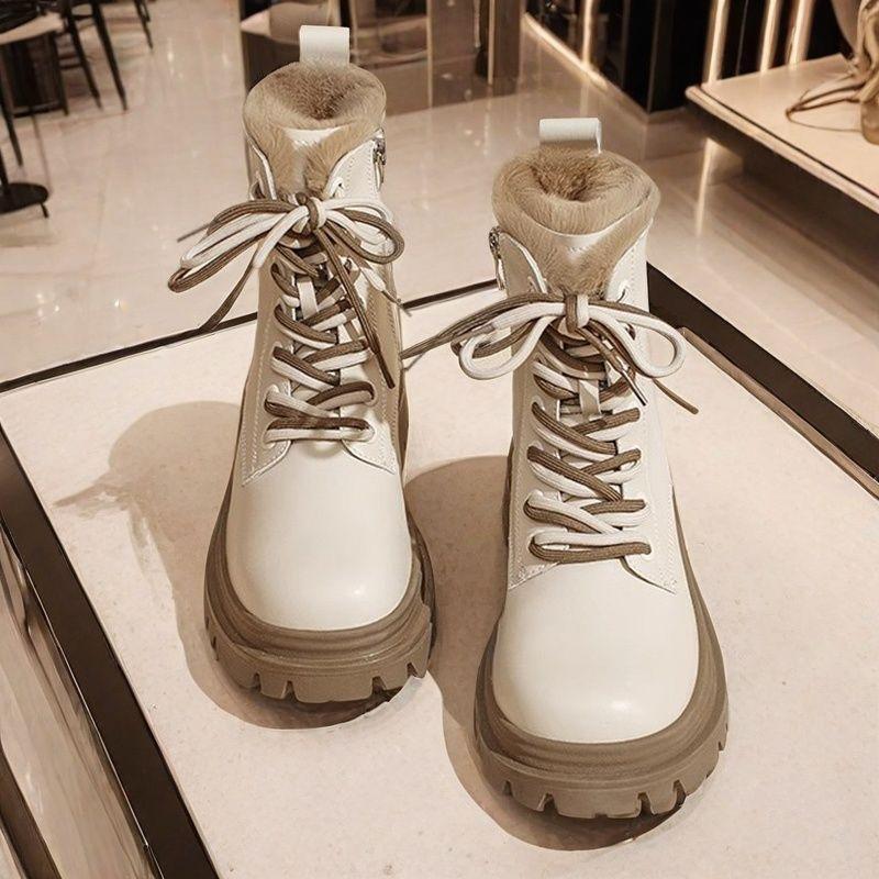 British Style Lace-up Thick Bottom Ankle Boots Women Fashion Round Toe Platform Boots Comfortable Winter Warm Designer Boots