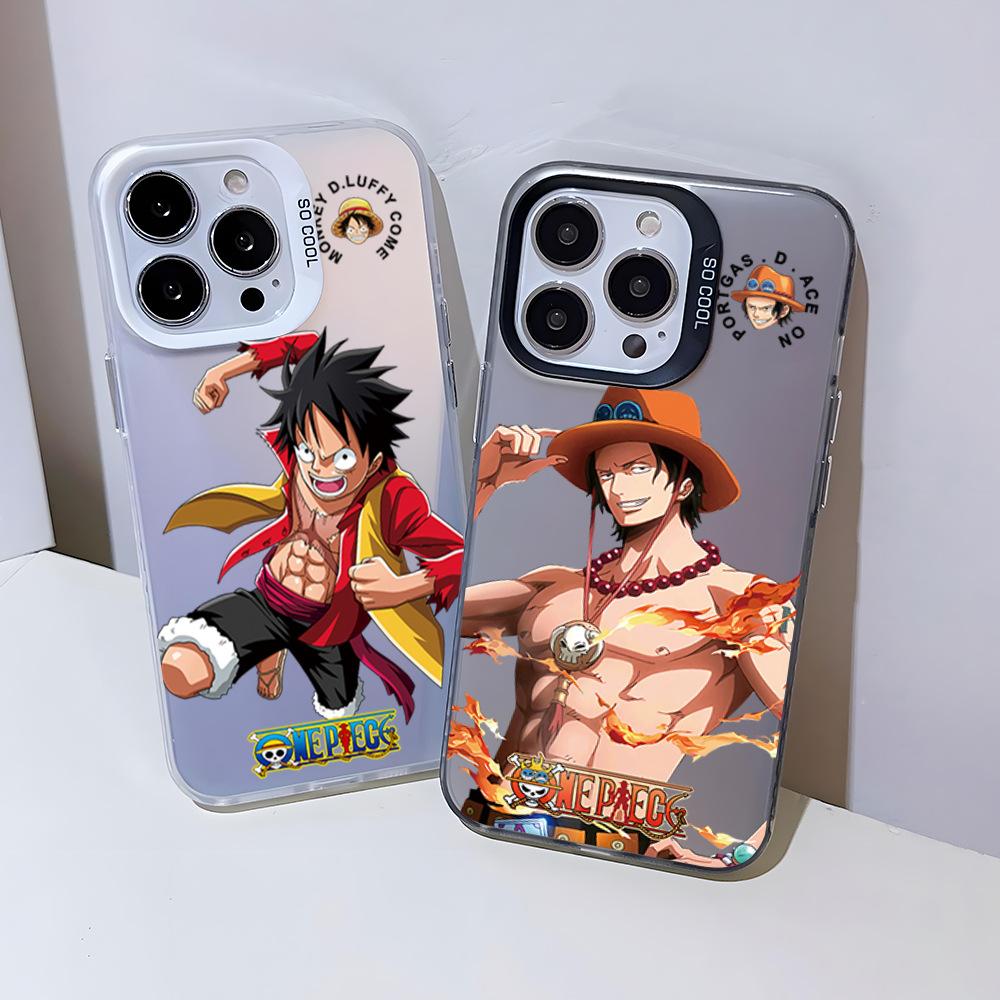 ONE PIECE Luffy Ace Mobile Phone Case iPhone17pm Trendy Cool Anti-drop Colored Silver IMD Apple 16pro Boys