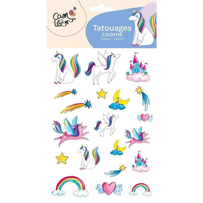Tatouages temporaires - PTIT CLOWN - Licornes féériques - Multicolore - Enfant - Feuille 15 x 21 cm