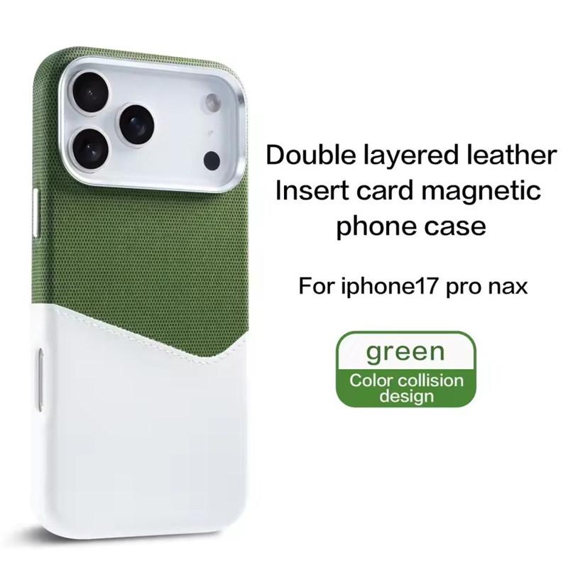 For iPhone 17 Pro Max Air Leather and Fabric Splicing Texture Card Insertion Magnetic Phone Case for iPhone 16 15 14 Plus 13 12