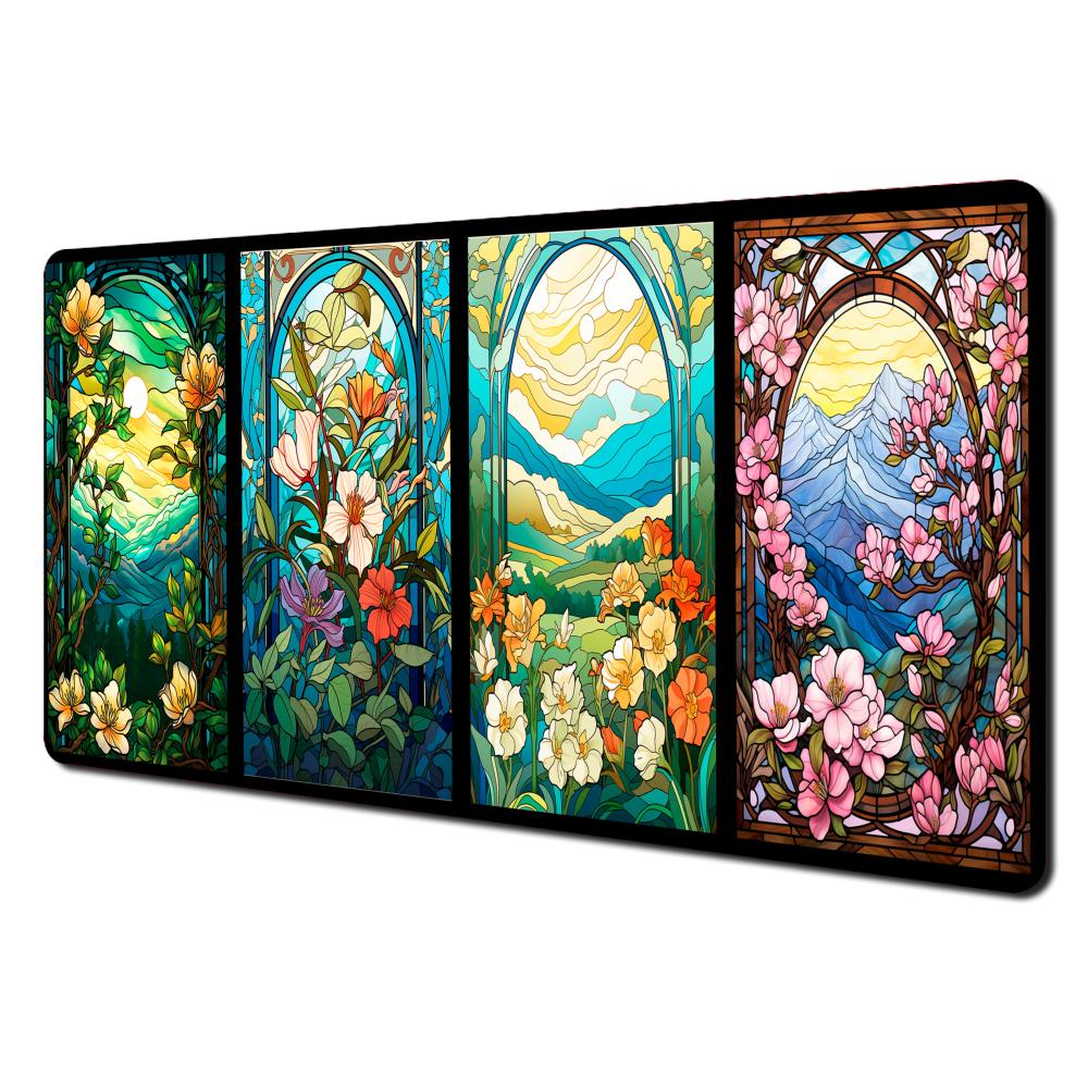 Quadruplepanel Stained Glass Style Fantasy Landscape Design Mouse Pad Desk Mat Gaming Pad Computer Keyboard Mouse Pads Mousemat