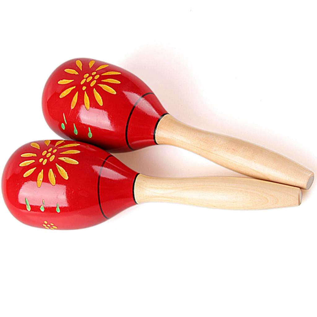 Maracas Latin Percussion Wooden Percussion Instrument Shaker Egg Shape Rhythmic Wind Band Karaoke Party Set of 2 [TradeWind] (Red)