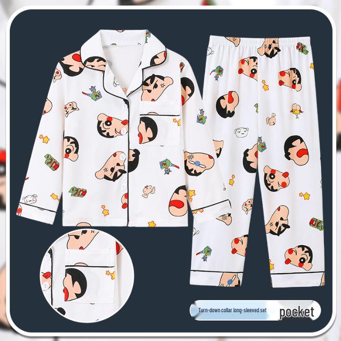 Spring & Autumn Cotton-Feel Girls' Cardigan Pajama Set - Long Sleeve & Pants