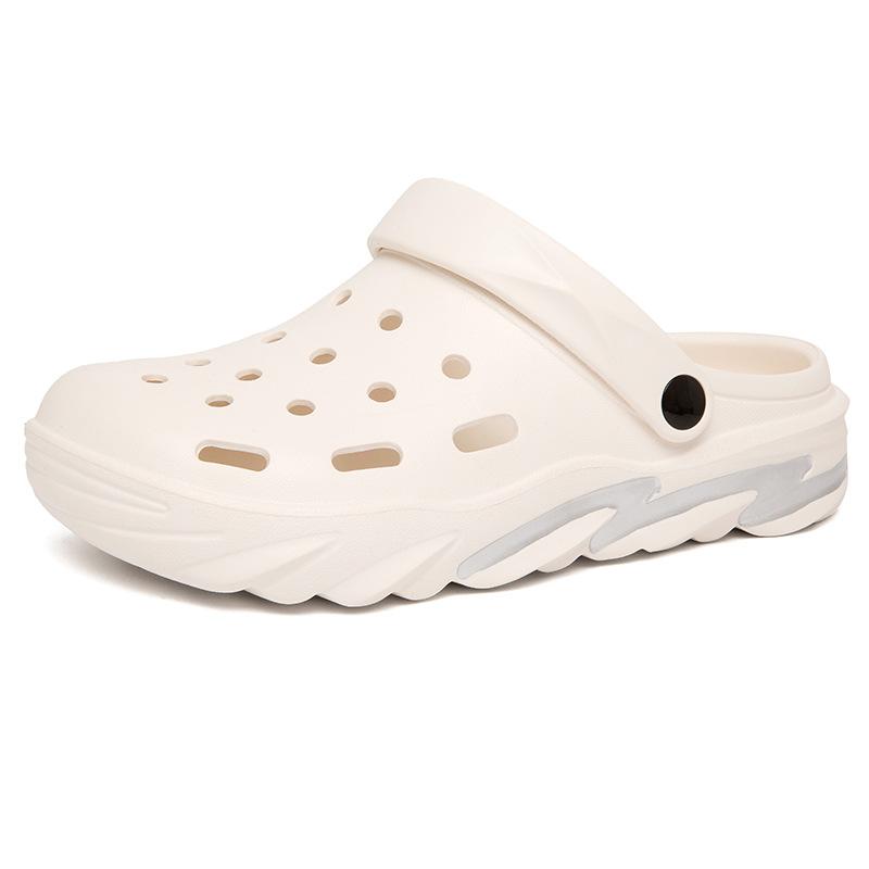 

Тапочки большого размера 45 размера пляжная обувь мужские дырчатые сандалии на одной перемычке домашние толстая подошва увеличивают рост противоскользящие наступить в дерьмо 45 белый