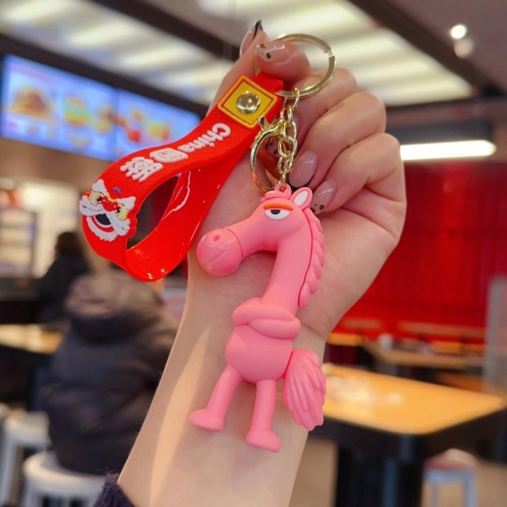 Cute Lucky Horse Keyring Traditional New Year Keyring Funny Animal Car Keychain  Bag Decoration