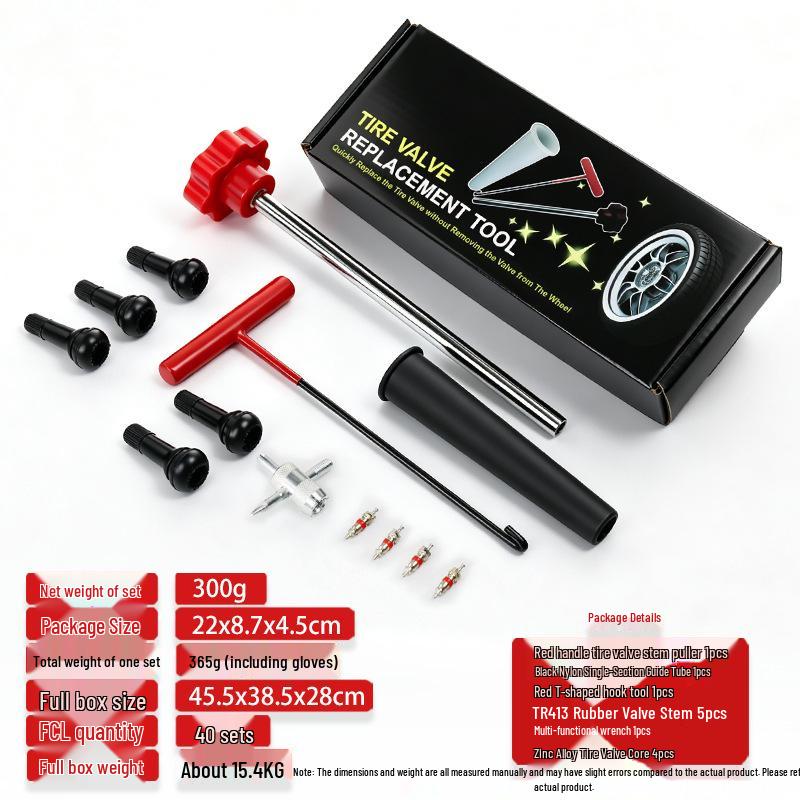 Tire Repair Tool Kit with Valve Core Installation and Tire Lever