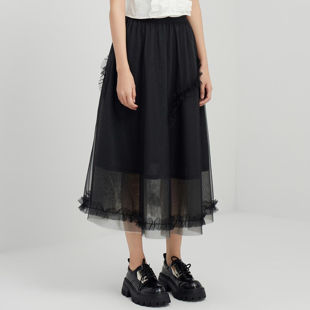 French Style Mesh A-Line Skirt for Girls