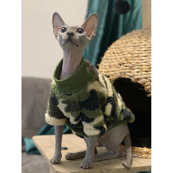 Frühlings Sphinx Katze Kleidung Armeegrün Haustier Hoodies für Sphynx Weiches Shirt Warmer Kätzchen Overall Devon Rex Herbst Kätzchen Outfit