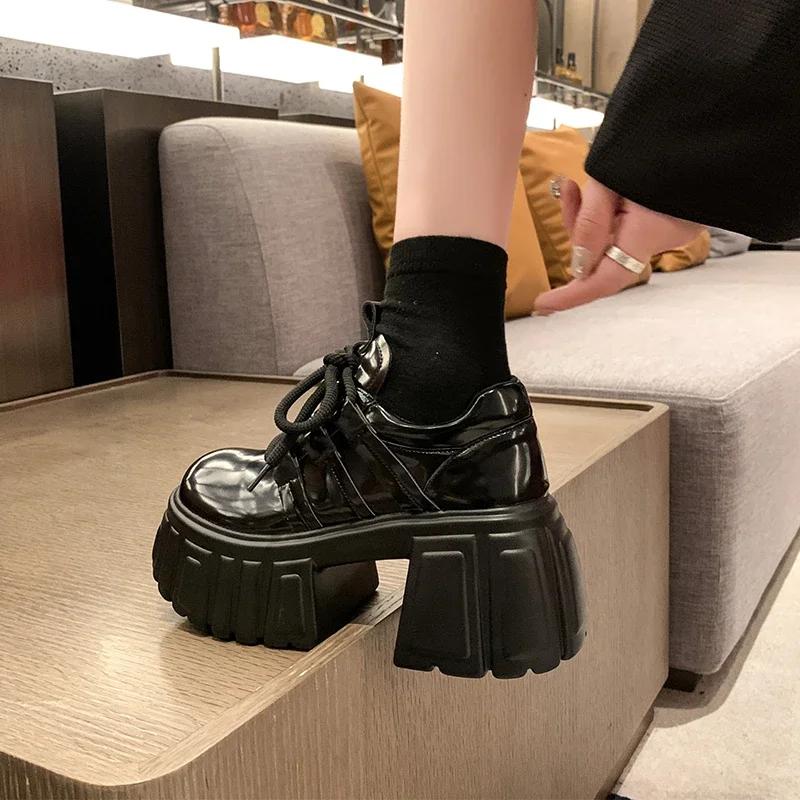 Fashion NEW Chunky Sneakers 2024 Autumn Casual Vulcanized Shoes Woman High Platform Breathable PU Leather 8CM Women Sports Dad Shoes