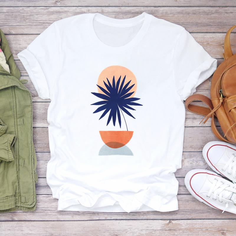 (European Size)90s Women Print Lady Female Plant Sweet Watercolor Style Tee Top Fashion T Shirt Clothing Casual Short Sleeve Graphic T-shirt