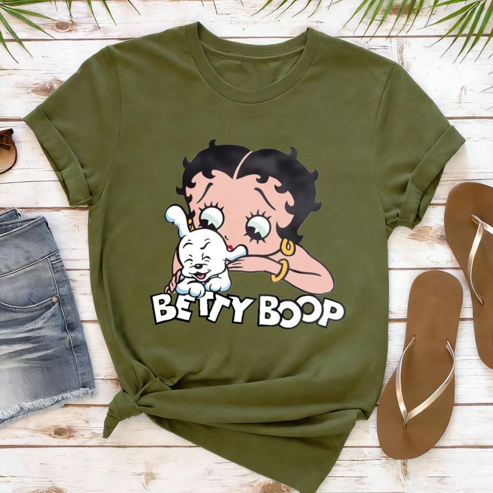T-shirt Grafica Stile Cartone Animato Betty Boop Dolce Cuore Retrò Vintage Manica Corta da Donna Outfit Casual Quotidiano per Fan di Betty Boop