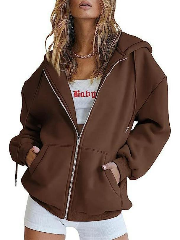 Casual Drawstring Zipper Hoodie Jacket with Pockets