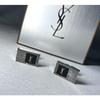 Used YVES SAINT LAURENT YSL Silver & Gold & Black Square Vintage Cufflinks Cufflinks Button with Case