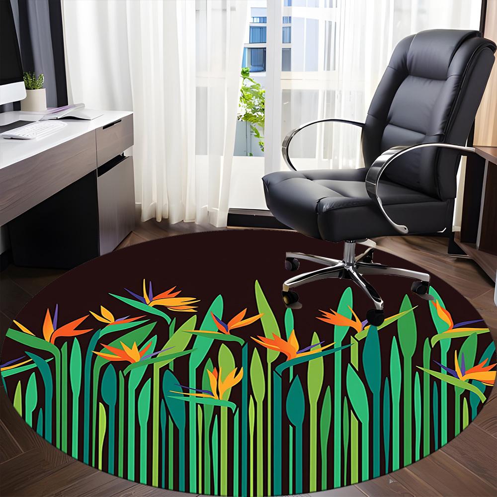1pc Birds of Paradise Flowers Office Round Area Rug, Indoor Mat Suitable For Office, Under Office Chairs Bedroom Living Room Home Decor, Room Deco