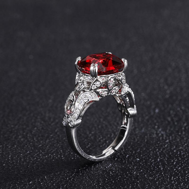 Schmuck Wind Simulation Smaragdrot Glas Retro Glänzend Diamantbesetzt Damenring Stein 10 * 12