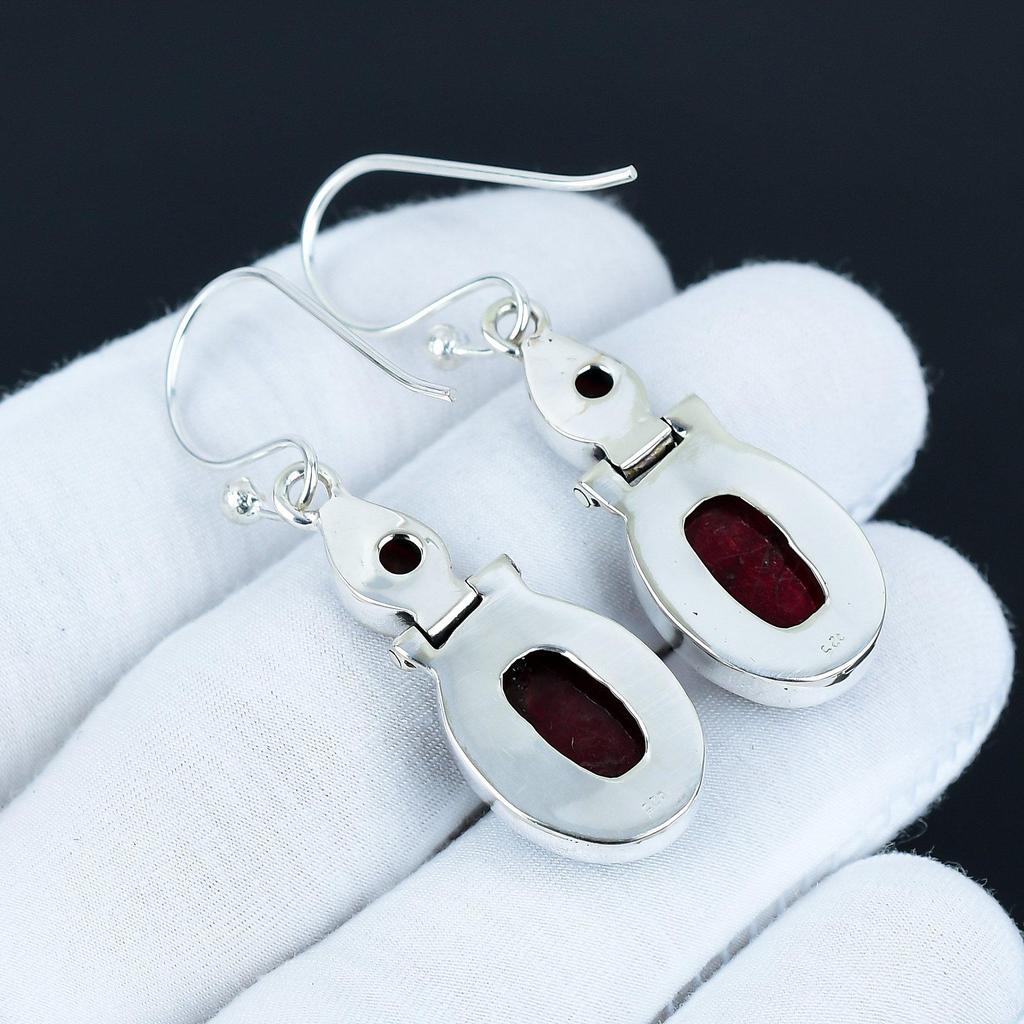 Náušnice z kameňa Labradorit Red Flash a Červený Granát, Náušnice zo striebra rýdzosti 925, Boho šperky, Visacie náušnice ako svadobné darčeky