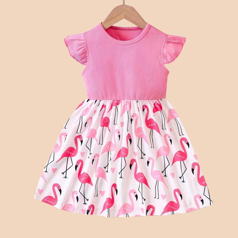 

Oujitu 2025 Летнее платье с оборками для девочек - Повседневный стиль с принтом для детей 130 cm