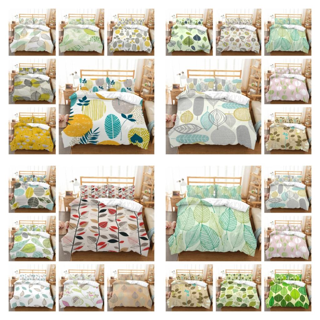 Tekstylia domowe Vintage narzuta na łóżko z poszewką na poduszkę 3D z nadrukiem w liście zestaw narzut na kołdrę Queen King Size dekoracja sypialni