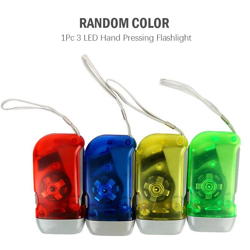 3 Led Outdoor Hand Pressing Dynamo Wind Up Flashlight Torch Light Camping Lamp
