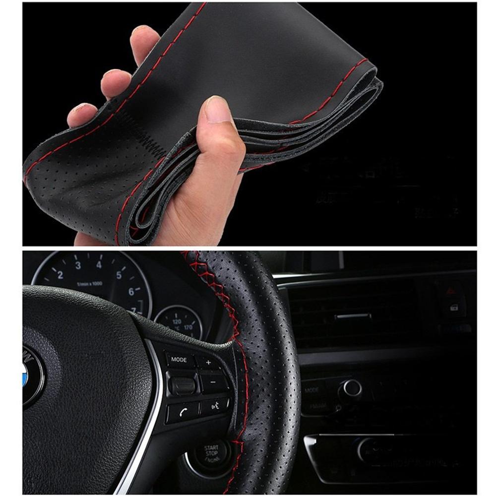 Universal Braid Steering Wheel Cover 38cm Leather Hand Sewing Steering Wheel Cover Genuine Cowhide Leather with Needles Thread