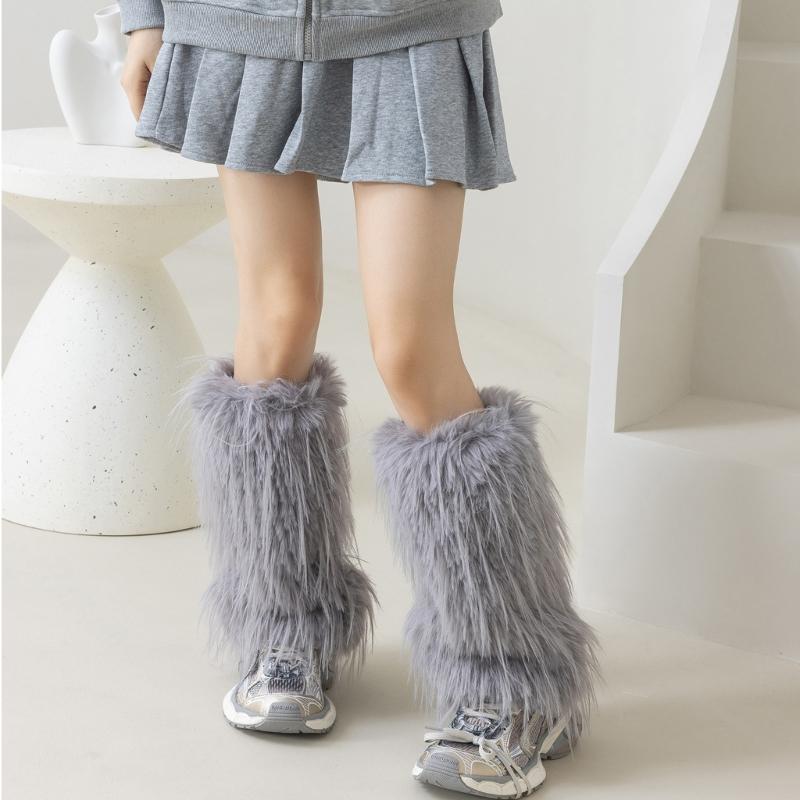 Plush Furry Leg Warmer for Women High Elasticity Winter Fashion Accessory Boot Toppers Gaiters Fuzzy Footless Long Socks