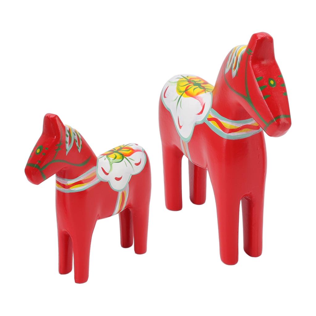Wooden Swedish Dala Horse Handmade Hand Painted Coloring Swedish Dala Horse Statue Souvenir 1Pair Fine Carving for Decoration