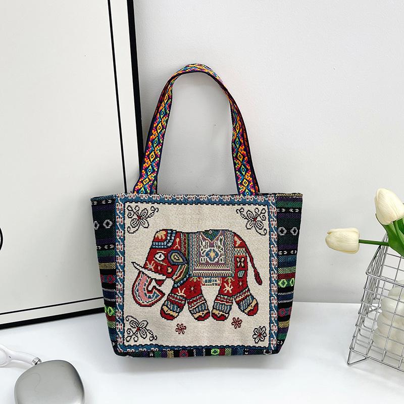 Embroidery hand bag literary retro shoulder bag women's large capacity linen embroidery handbag women
