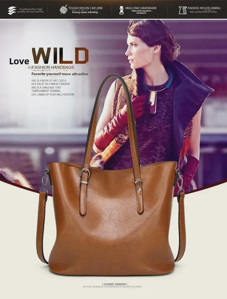 Trendy 2025 Retro Waxed Patent Leather Shoulder Tote for Women