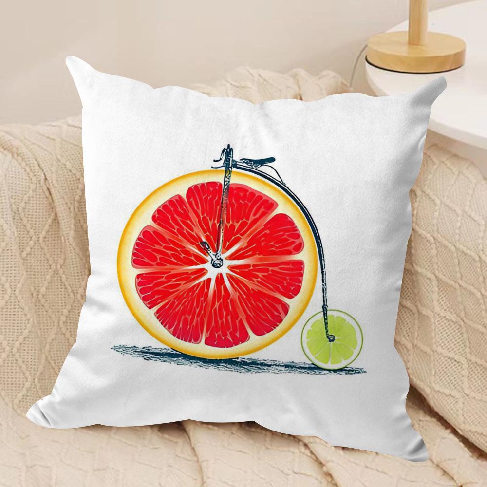 Fruit Orange Lemon Bicycle Cushion Cover Silky Short Plush Double-Sided Printed Pillow Case for Sofa All Seasons Home Decor Gift