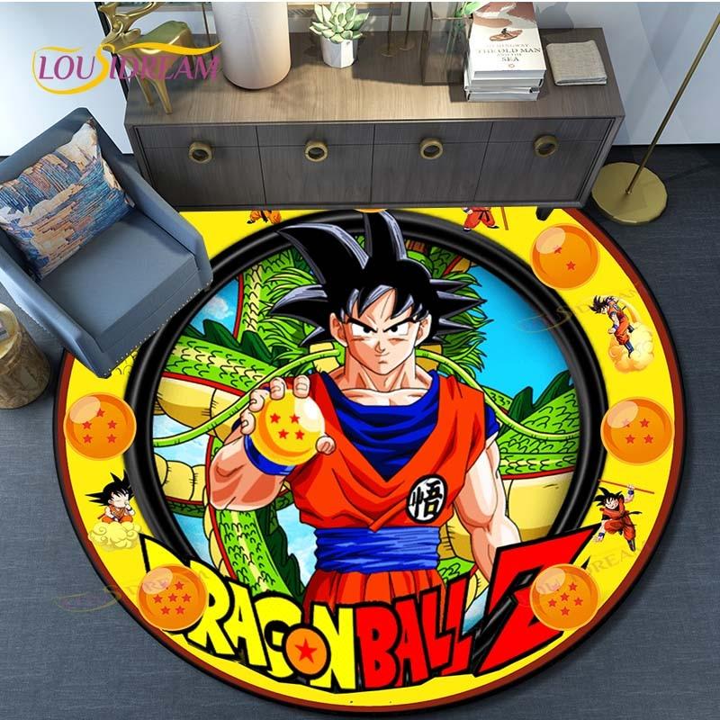 Dragon Ball Goku Pattern Round Carpet for Living Room Rugs Bedroom Mat Kitchen Carpet Doormat Non-Slip Children Flannel Carpet