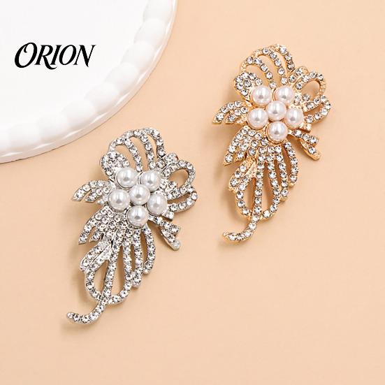 Oxidation Resistant Brooch Faux Pearl Rhinestone Flower Brooch, Electroplating Alloy Lapel Pin for Leaf Women, Sweater Cardigan Coat Business