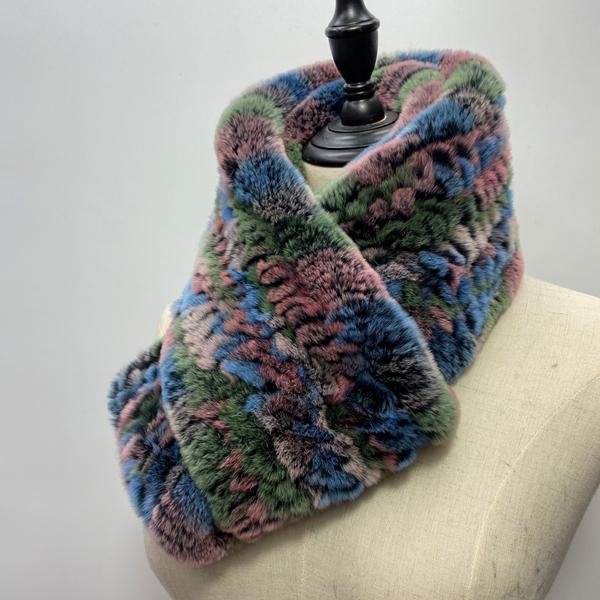 Women Long Ring Scarf Real Rex Rabbit Fur Knitted Neck Warmer Winter Stylish Warm Ring Scarves