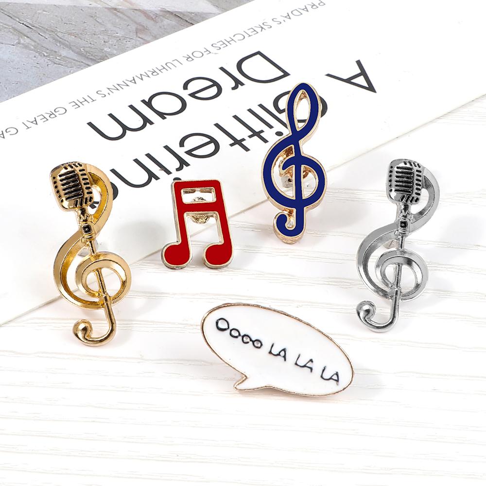 Microphone Music Note Brooch Gold Color Silver Color Enamel Pins Women Men Singer Party Concert Jewelry Backpack Lapel Pin Gifts