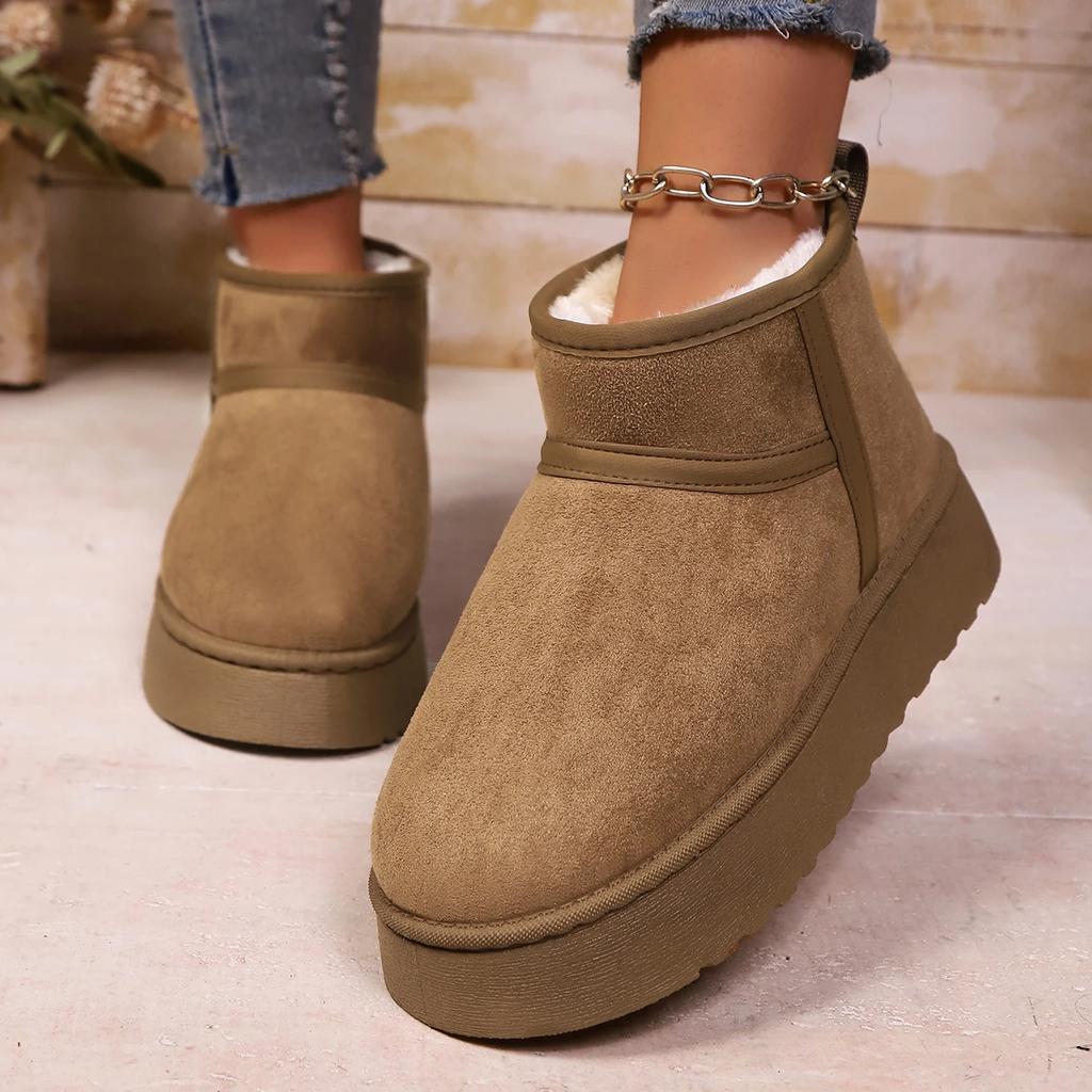 Fashion Winter Trendy Women Snow Boots Thick Sole Fashion Boots Warm Plush Non-slip Mid-top Boots Thickened Fluff Solid Women Shoes