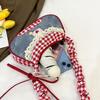 Borsa a mano coreana a blocchi di colore Borsa a tracolla in denim a quadri rossi e patchwork Borsa a tracolla in pizzo Y2k Borsa quadrata piccola con cerniera da ragazza dolce