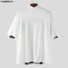 INCERUN Men T-Shirts V Collar Short Sleeve Netyarn Patchwork Casual Tops
