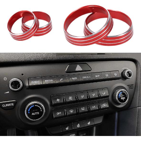 

AC Air Conditioner Media Volume Control Switch Knob Cover Ring for Kia Sportage QL 2017 Sturdy | Interior Decal Trim Silver Tone 4 Pcs красный