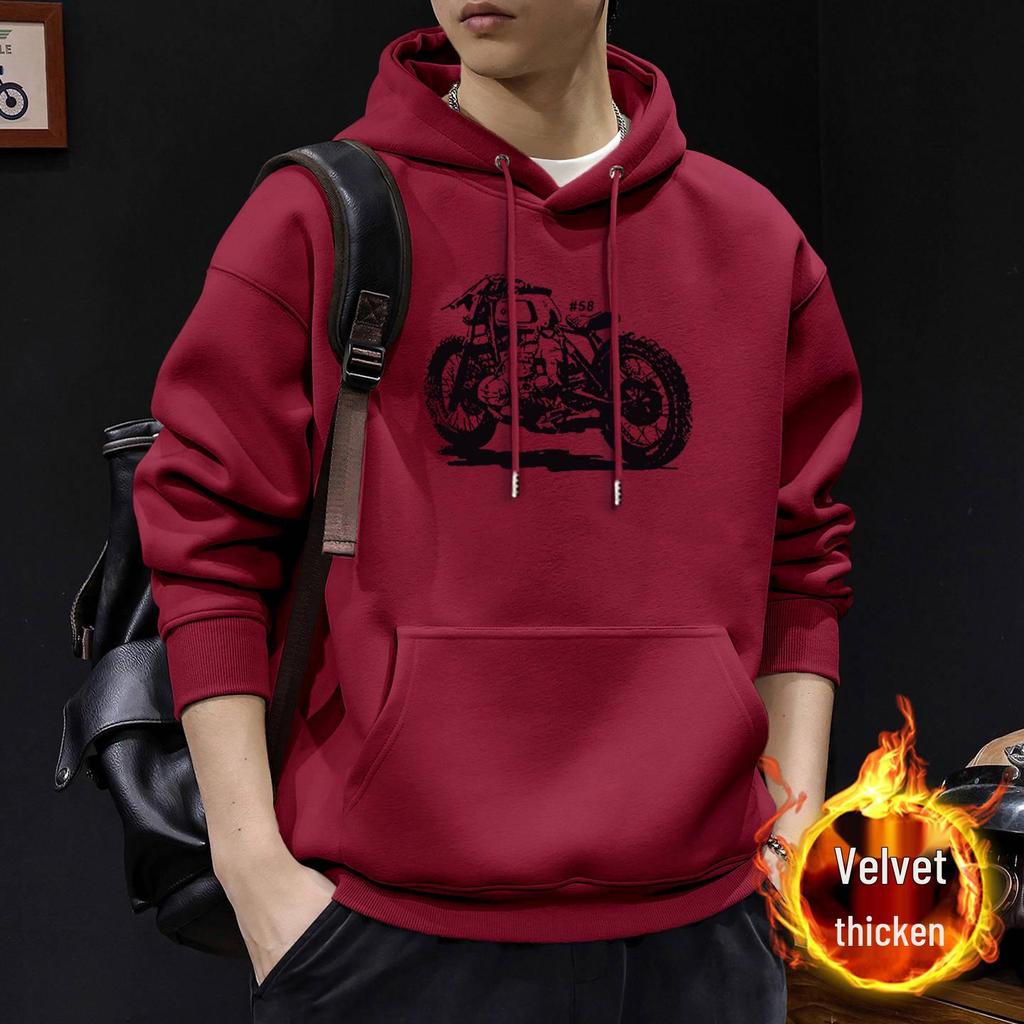 Men's Heavyweight Velvet-Lined Hooded Sweatshirt: Trendy American High Street Jacket for Autumn/Winter
