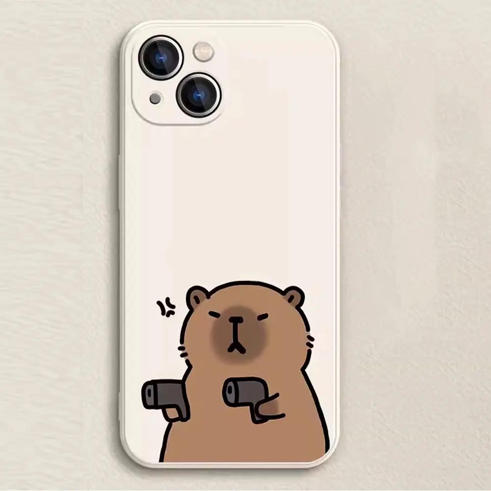 Soft Silicone Phone Case for IPhone 16 15 11 12 13 Pro Max Mini XS XR X 7 8 14 Plus Cartoon Animal Capybara Couple Paired Cover