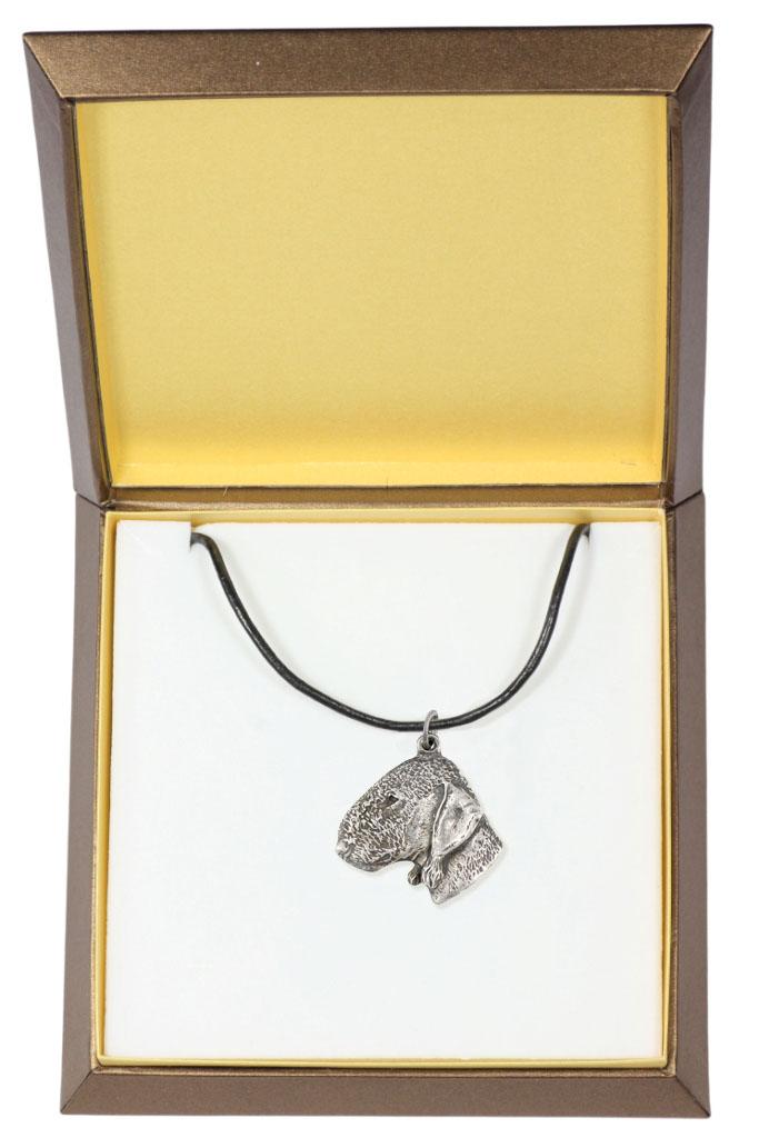

Bedlington Terrier, Rothbury Terrier, Rodbery Terrier - Dog necklace in gift box, silver-plated locket for dog fan, striking pendant by Art-Dog brand срібний