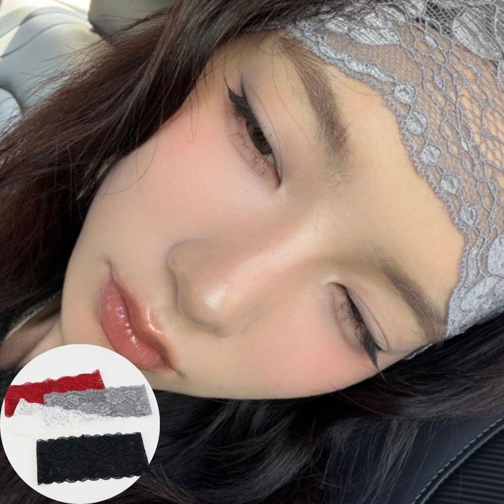 Korean Lace Floral Headbands Sweet Wide Lace Trim Hairband Solid Color Wide Hollow-Out Lightweight Headwrap Elastic Hair Bands