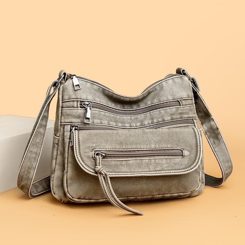Large Capacity Shoulder Bag Women's Multi-Layer Lightweight Soft Leather Crossbody Bag