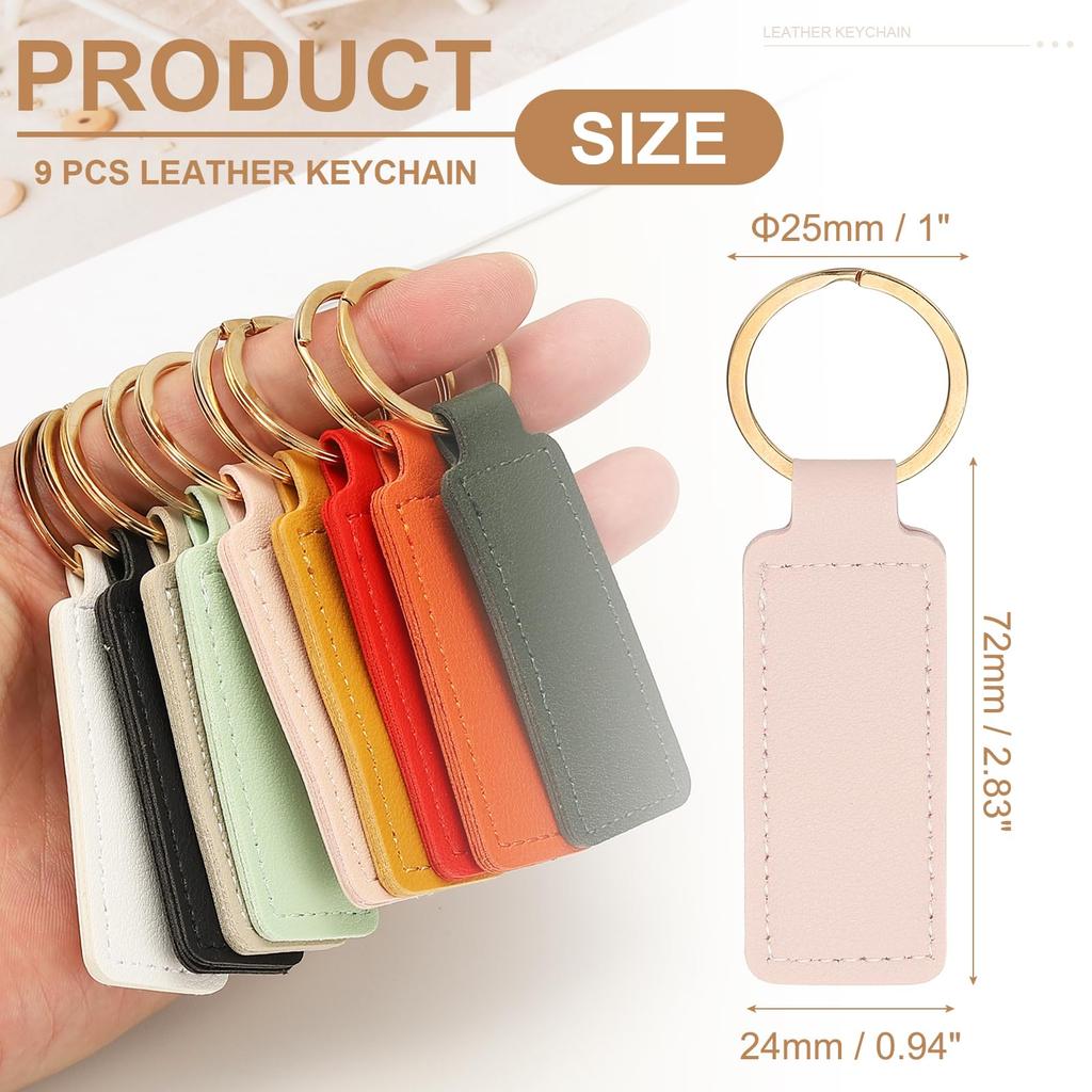 [PATIKIL] 9 Pieces Keychain Leather 72 x 24mm Rectangle Leather