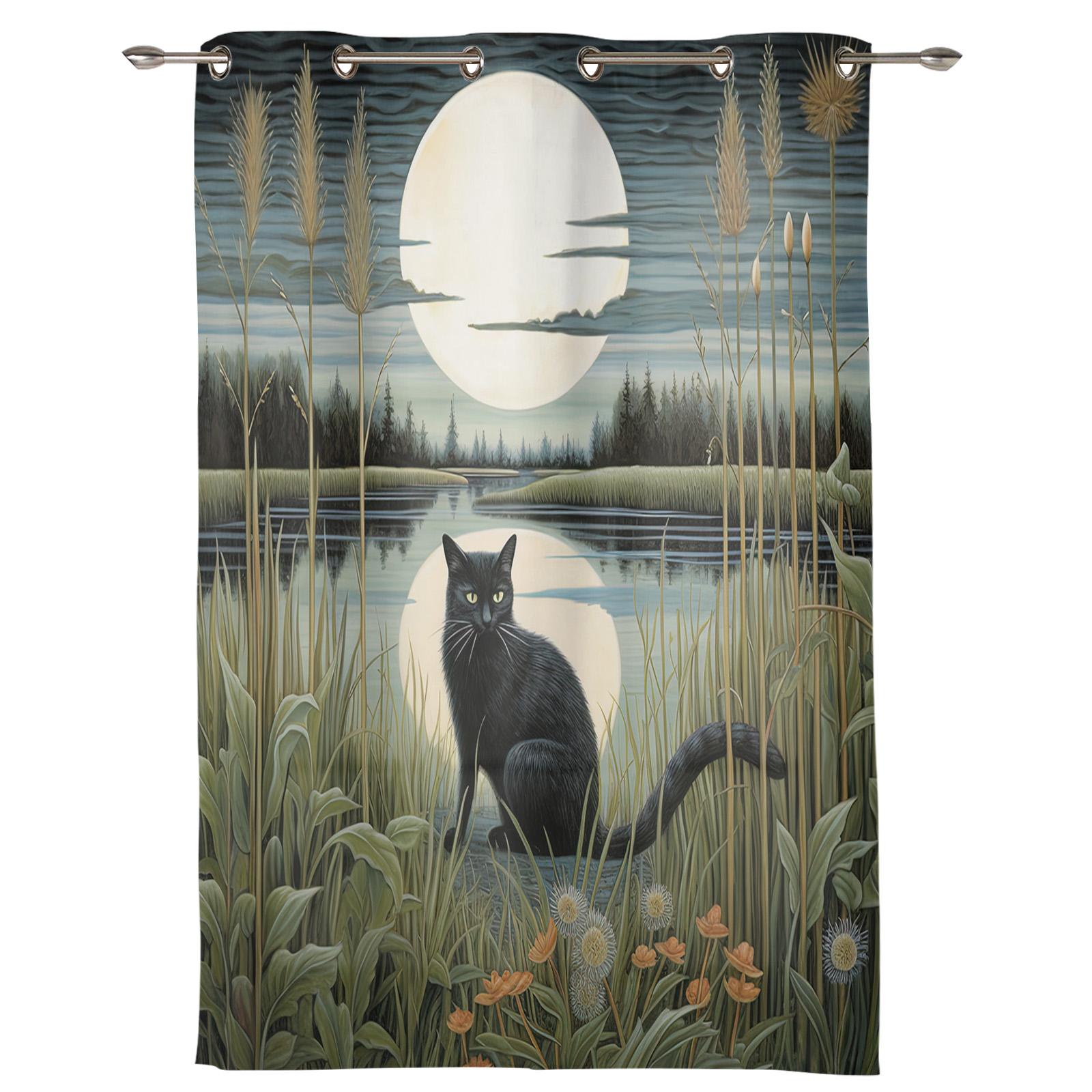 Шторы с отражением кота Луны и джунглей для спальни — фото 2